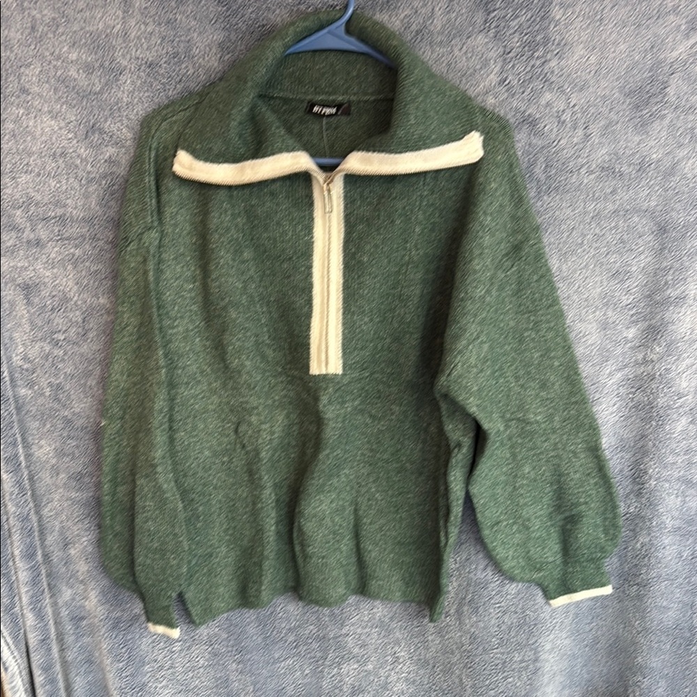 Amazon Green and Cream Cowl Neck Sweater